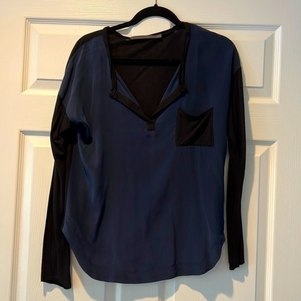 Feel The Piece Black Cotton and Blue Silk Top Size XS/S